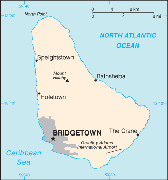 Schematic map of Barbados